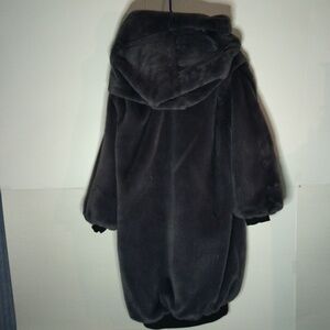CUIYIFANG LUXURIOUS WARM GREY FAUX FUR LONG COAT XL
